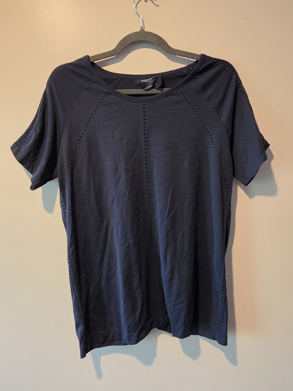 Athleta Navy Short Sleeve Perforated Knit Tee